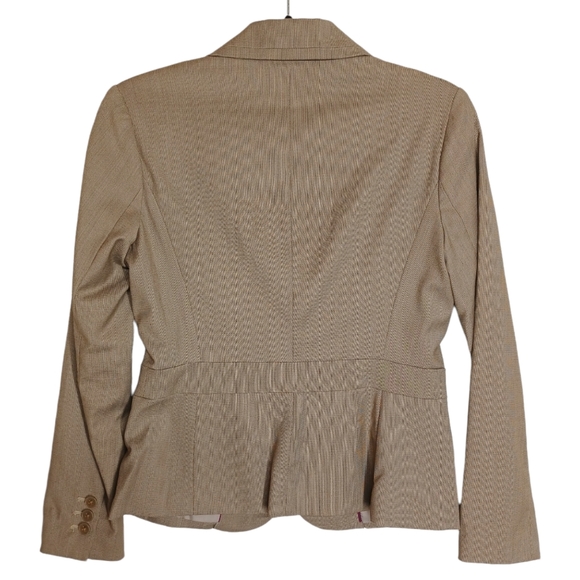 212 COLLECTION Tan Micro Print 2 Button Front Long Sleeve Blazer Career Jacket S - Picture 2 of 8